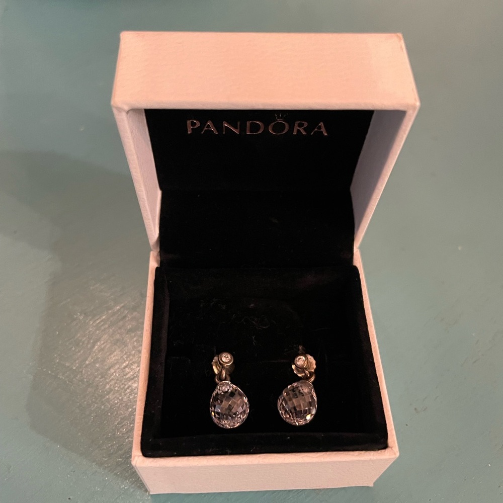 Pandora Sterling Silver Crystal Geometric Drop Earrings - Picture 5 of 9